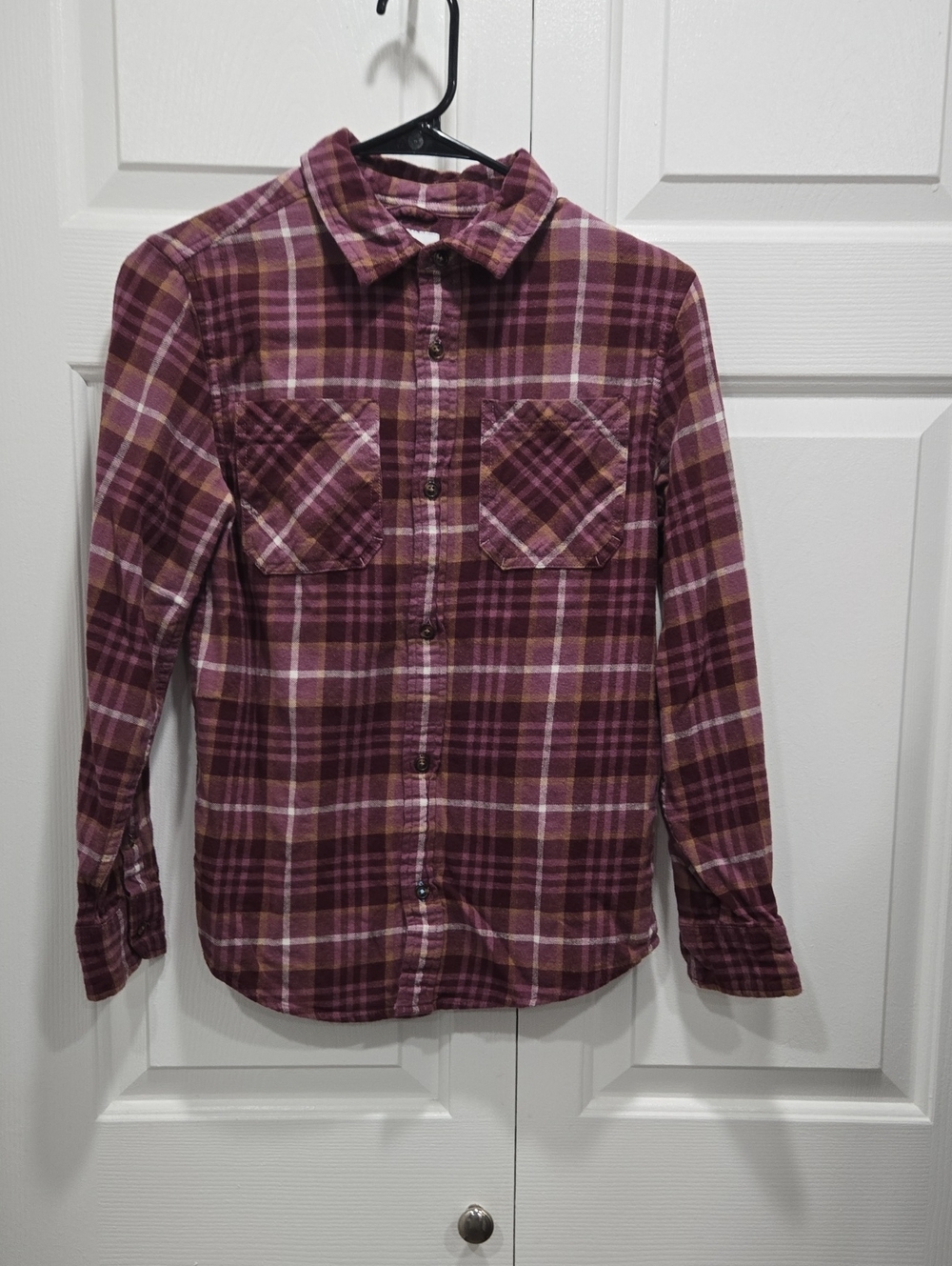 Sonoma Flannel Plaid Button-Down Shirt in Plum- Medium